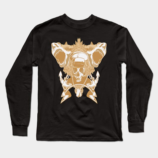 Captain Skull Illustration Long Sleeve T-Shirt by Foxxy Merch